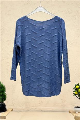 Batik Çizgi Desen V Yaka Uzun Kol  İthal Bluz