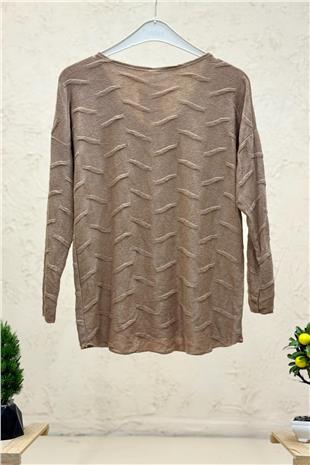 Batik Çizgi Desen V Yaka Uzun Kol  İthal Bluz