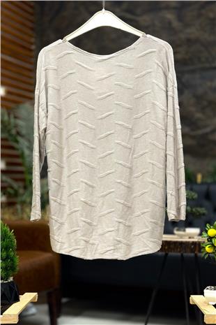 Batik Çizgi Desen V Yaka Uzun Kol  İthal Bluz