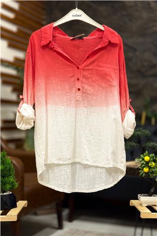 Batik Desen Yakılı Yarım Düğmeli Gömlek