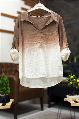 Tie-dye Pattern Burnt Half Button Shirt