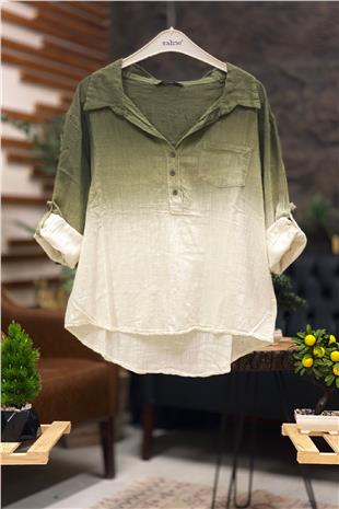 Tie-dye Pattern Collar Half Button Shirt