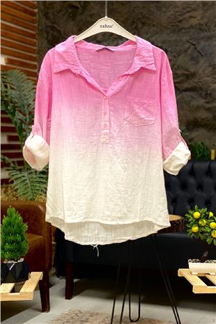 Tie-dye Pattern Collar Half Button Shirt