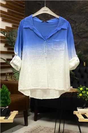 Tie-dye Pattern Collar Half Button Shirt