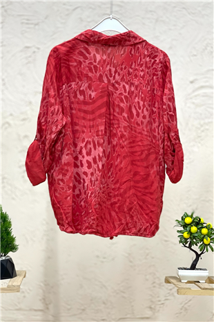 Batik Leopar Desen Pul Detaylı Vual Gömlek