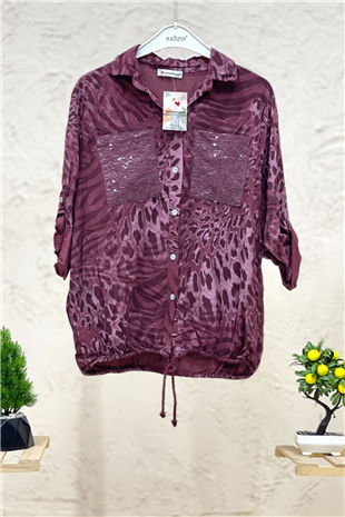 Batik Leopar Desen Pul Detaylı Vual Gömlek