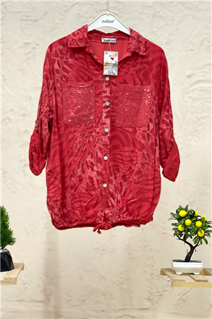 Batik Leopar Desen Pul Detaylı Vual Gömlek