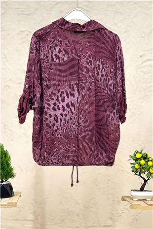 Batik Leopar Desen Pul Detaylı Vual Gömlek