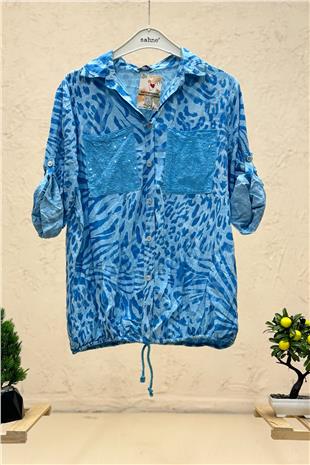 Batik Leopar Desen Pul Detaylı Vual Gömlek