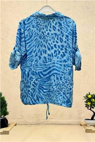Batik Leopar Desen Pul Detaylı Vual Gömlek