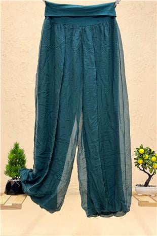 Bel Penye Korsajlı Bol Paça İpek İthal Pantolon