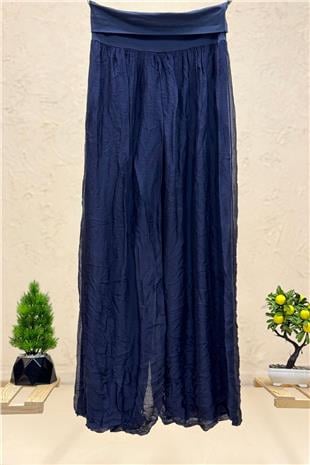 Bel Penye Korsajlı Bol Paça İpek İthal Pantolon