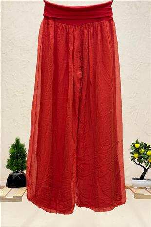 Bel Penye Korsajlı Bol Paça İpek İthal Pantolon