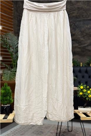 Bel Penye Korsajlı Bol Paça İpek İthal Pantolon