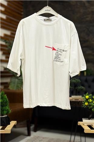 Cep Yazılı Sıfır Yaka salaş Oversize Tshirt