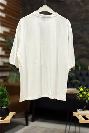 Cep Yazılı Sıfır Yaka salaş Oversize Tshirt