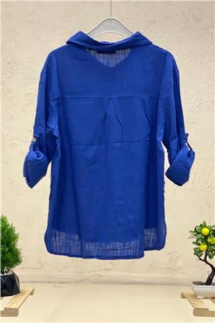 Linen Shirt with Double Pockets and Buttons on the Sides