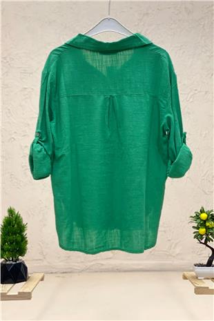 Linen Shirt with Double Pockets and Buttons on the Sides