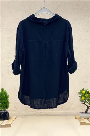 Linen Shirt with Double Pockets and Buttons on the Sides