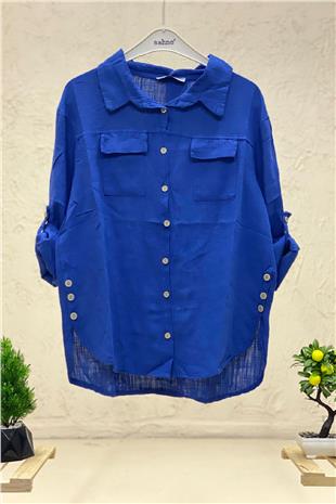 Linen Shirt with Double Pockets and Buttons on the Sides