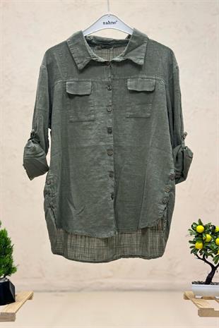 Linen Shirt with Double Pockets and Buttons on the Sides