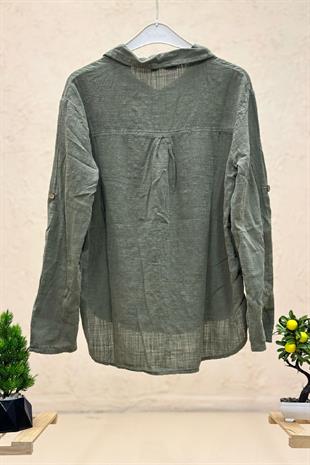 Linen Shirt with Double Pockets and Buttons on the Sides