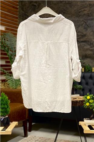 Linen Shirt with Double Pockets and Buttons on the Sides