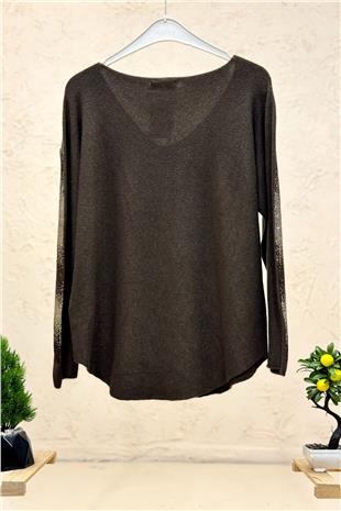 Düz Desez Kolları Taşlı Angora Bluz