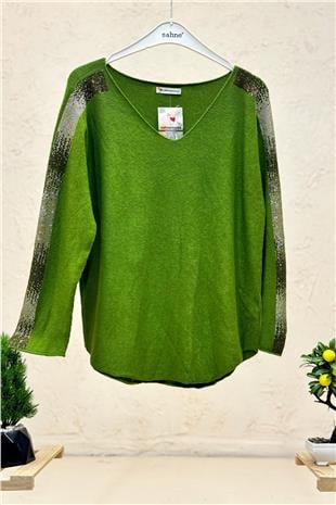 Düz Desez Kolları Taşlı Angora Bluz