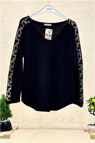 Düz Desez Kolları Taşlı Angora Bluz