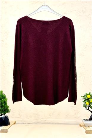 Düz Desez Kolları Taşlı Angora Bluz