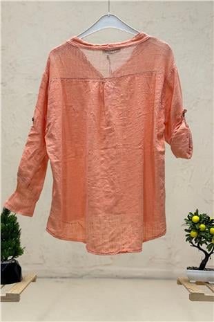 Judge Collar Pocket And Back Mesh Detail Linen Blouse