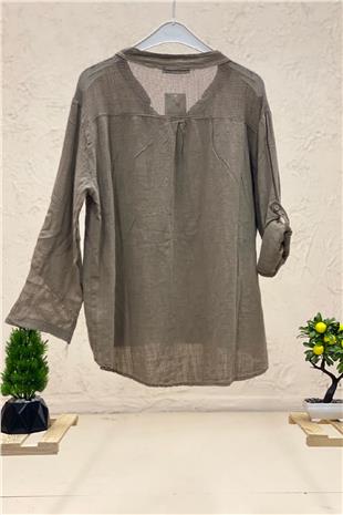 Judge Collar Pocket And Back Mesh Detail Linen Blouse