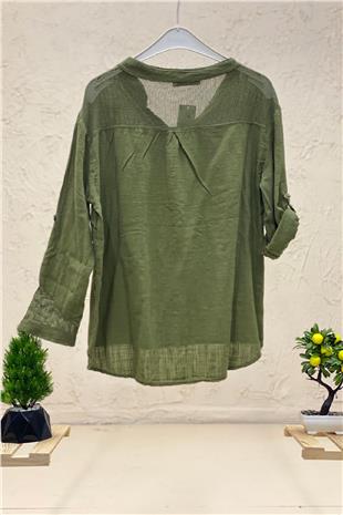 Judge Collar Pocket And Back Mesh Detail Linen Blouse