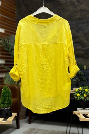 Hakim Yaka Düğmeli Keten Bluz