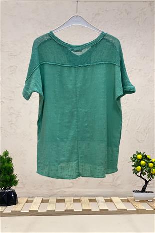 Judge Collar Shoulder Pocket Mesh Linen Blouse