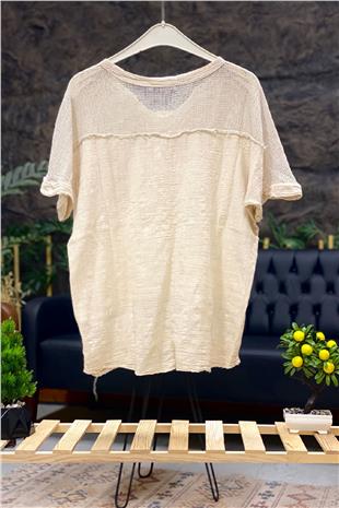 Judge Collar Shoulder Pocket Mesh Linen Blouse