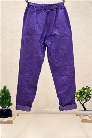İtalyan Bel Lastikli Düz Pantolon