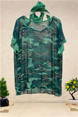 Camouflage Pattern Shabby Shawl Blouse