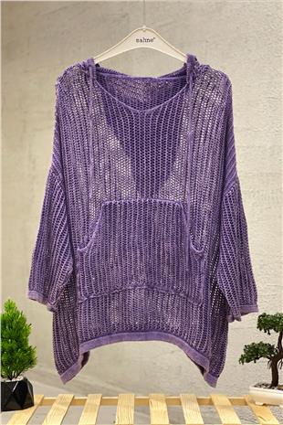 Hooded Pocket Mesh Tunic Blouse