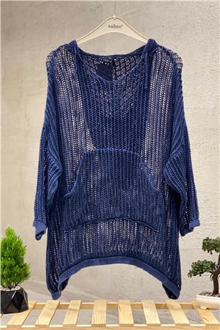 Hooded Pocket Mesh Tunic Blouse