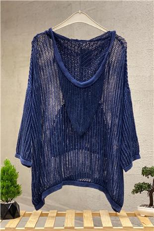 Hooded Pocket Mesh Tunic Blouse