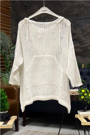 Hooded Pocket Mesh Tunic Blouse