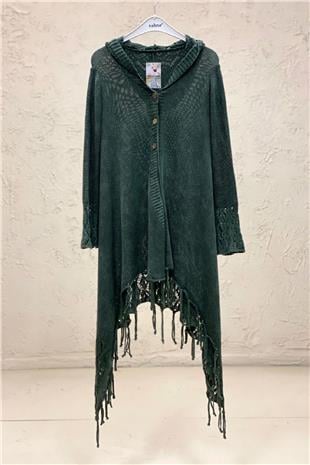 Hooded Skirt Tasseled Openwork Cotton Cardigan