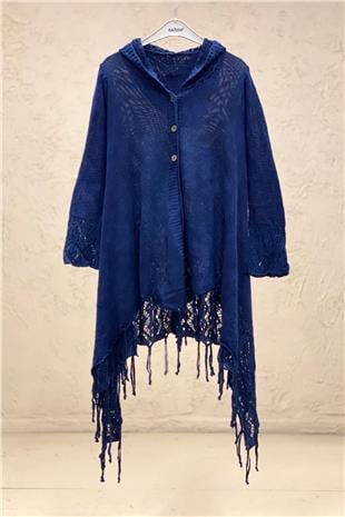 Hooded Skirt Tasseled Openwork Cotton Cardigan