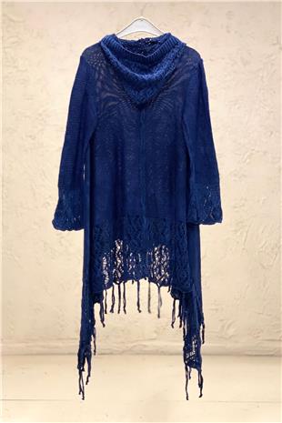 Hooded Skirt Tasseled Openwork Cotton Cardigan