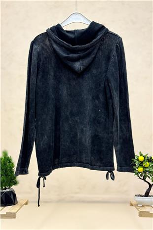 Kapşonlu Kilim Desen Yan İpli Oversize Kazak