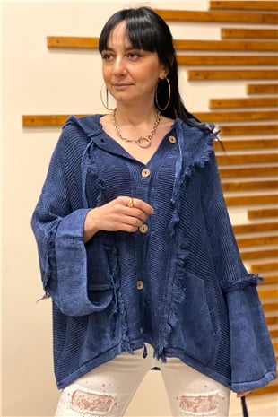 Hooded Tassel Button Bat Cardigan