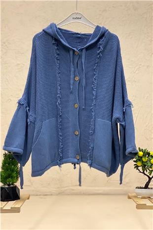 Hooded Tassel Button Bat Cardigan