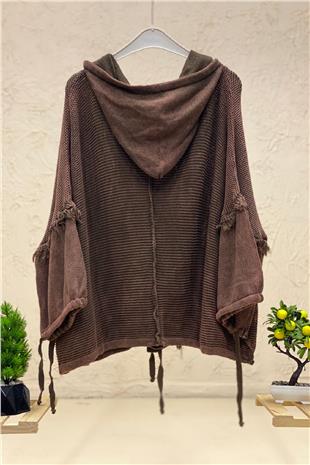 Hooded Tassel Button Bat Cardigan